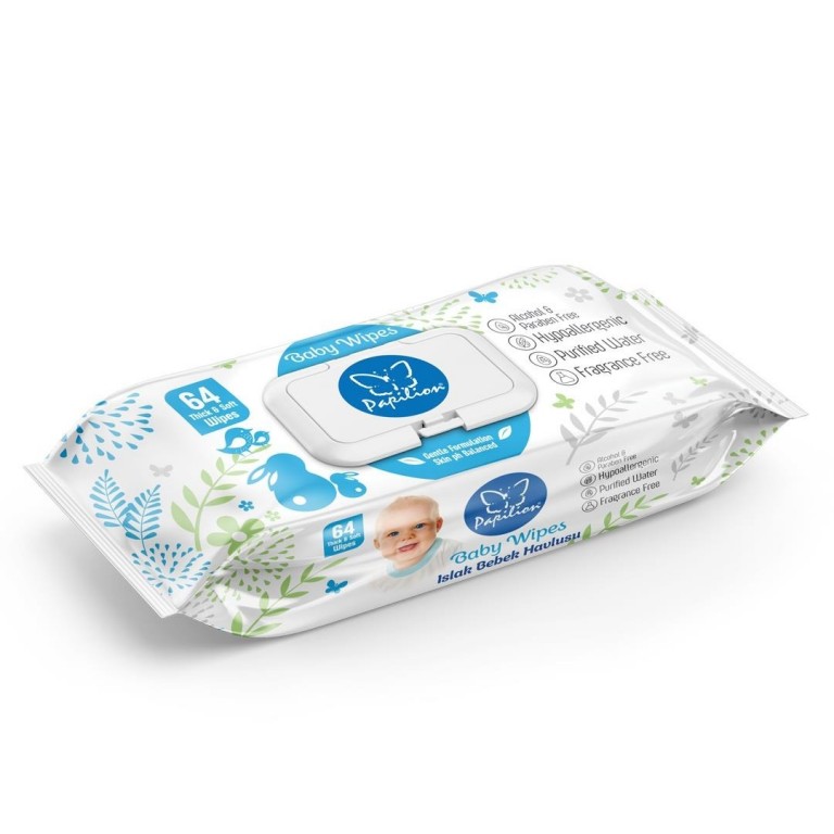 Papilion Baby nedves törlőkendő 64 lapos  hypoallergén