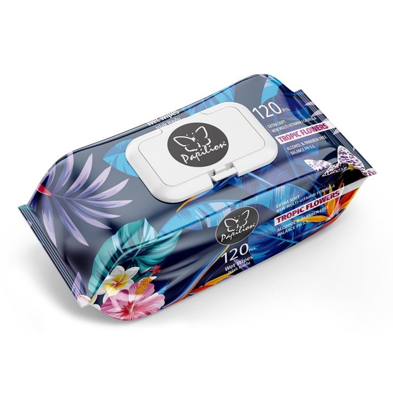 Papilion Tropic Flowers nedves törlőkendő kék 120 lapos
