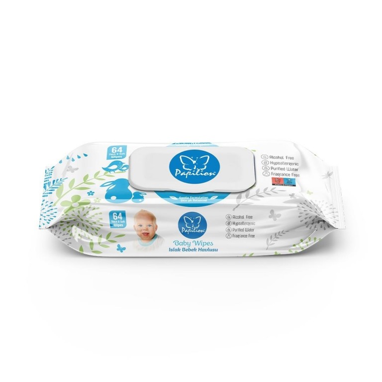 Papilion Baby nedves törlőkendő 64 lapos  hypoallergén